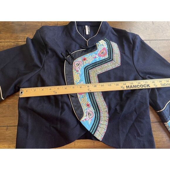 Top Shop Cropped Jacket Embroidered Navy‎ Blue size 12 - Picture 6 of 10